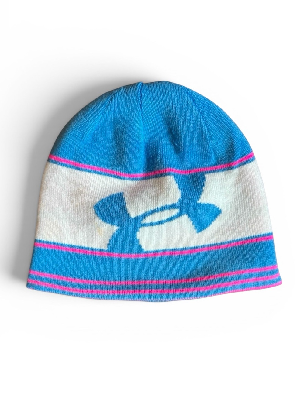 Under Armour Reversible Knit Beanie Hat Running Cap Pink Blue White Logo O/S